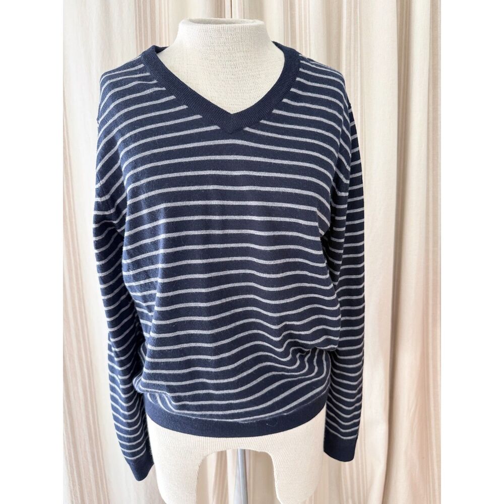 Brooks Brothers 346 100% Merino Wool Striped V-Neck Sweater Medium